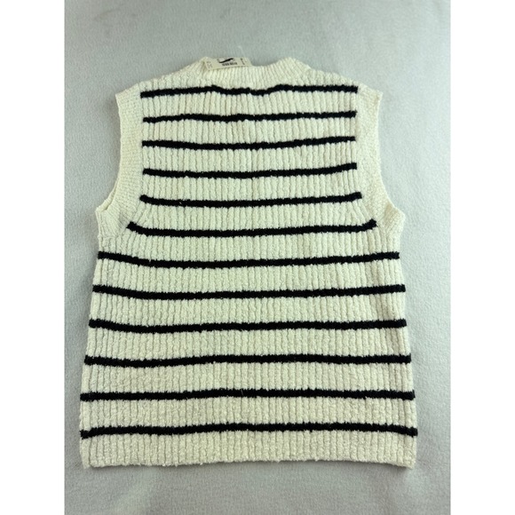 Madewell Women's Sweater Vest Extra‎ Extra Small Cream Black Striped Knit - Picture 5 of 6